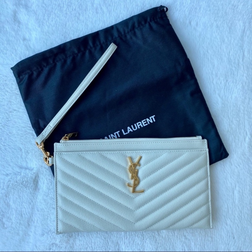 YSL Monogram Clutch in Grain De Poudre Embossed Leather
